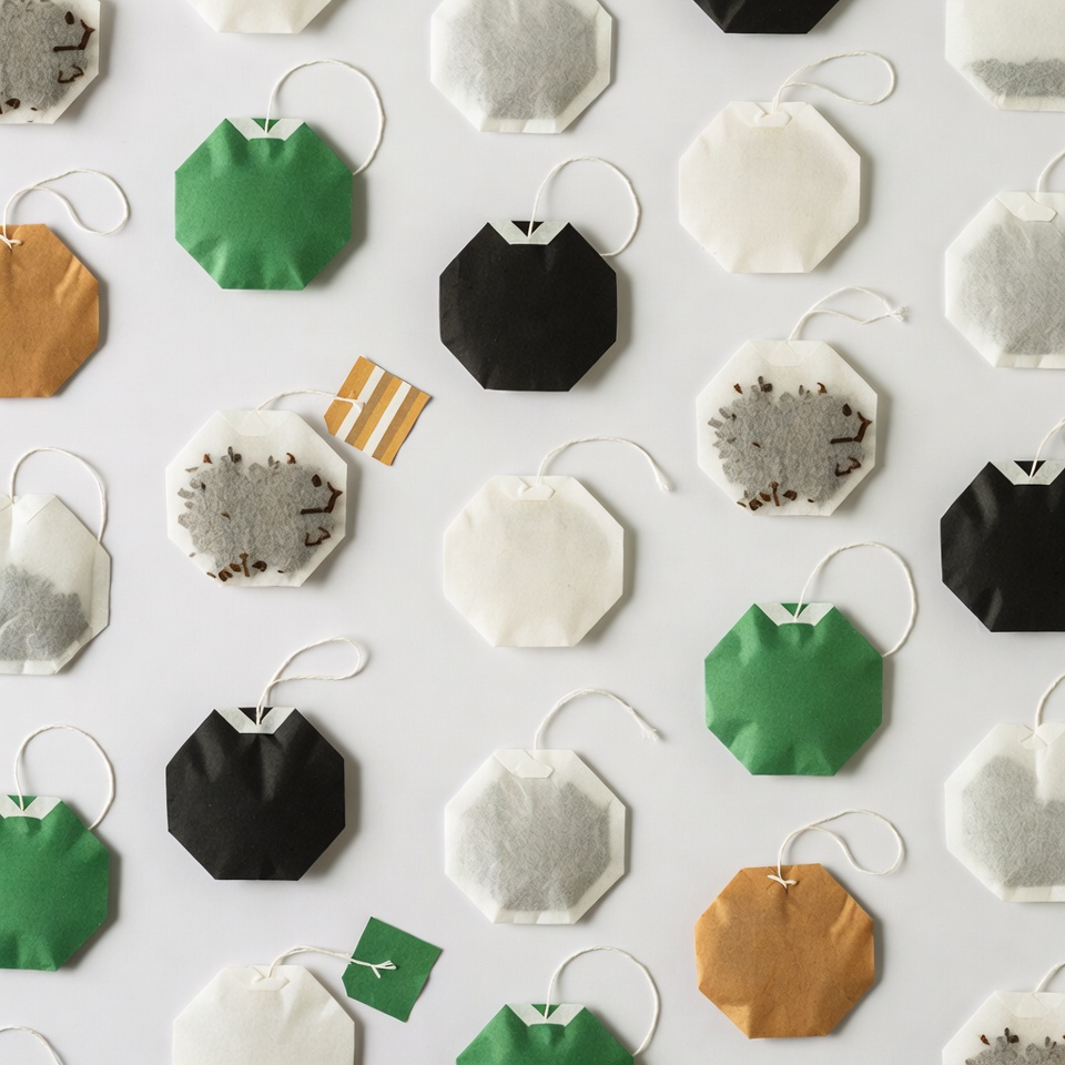 Assortment of tea bags on white background Assortment of tea bags on white background