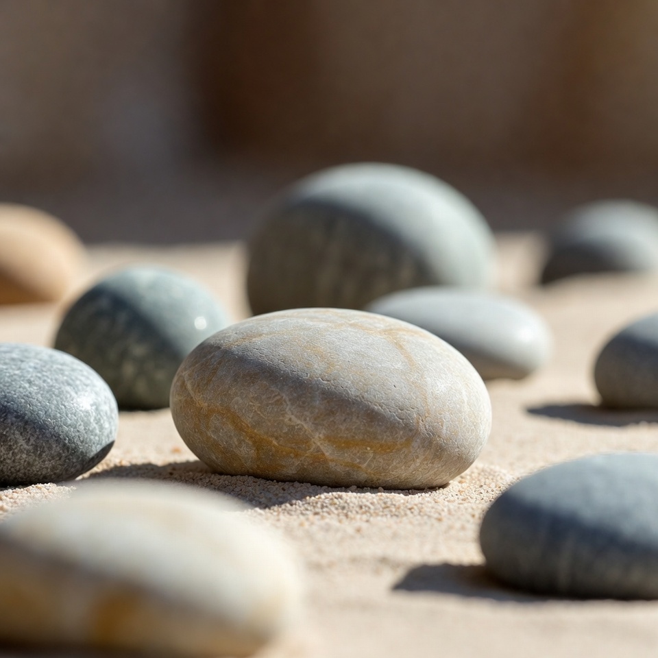 Smooth pebbles on sandy beach Smooth pebbles on sandy beach