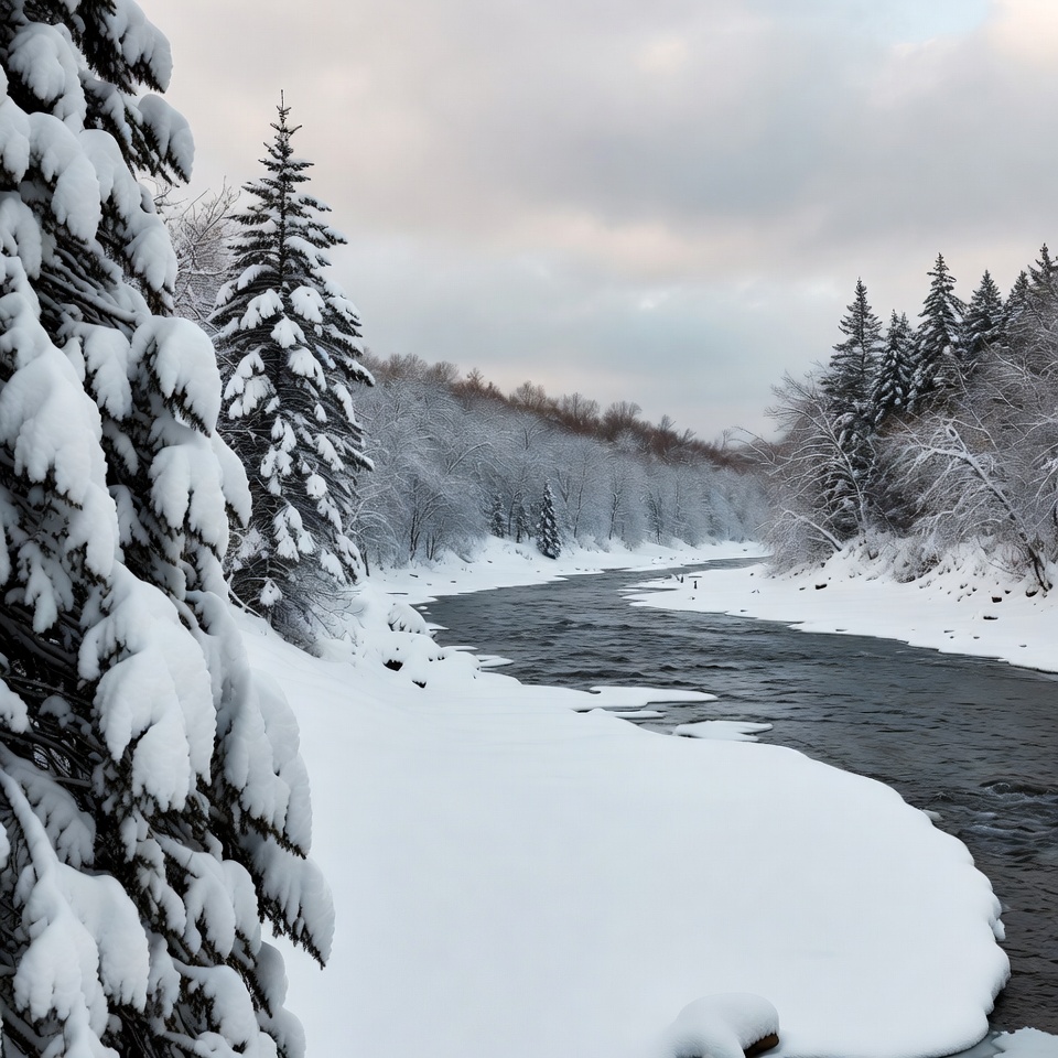 Snowy River in Winter Forest Snowy River in Winter Forest
