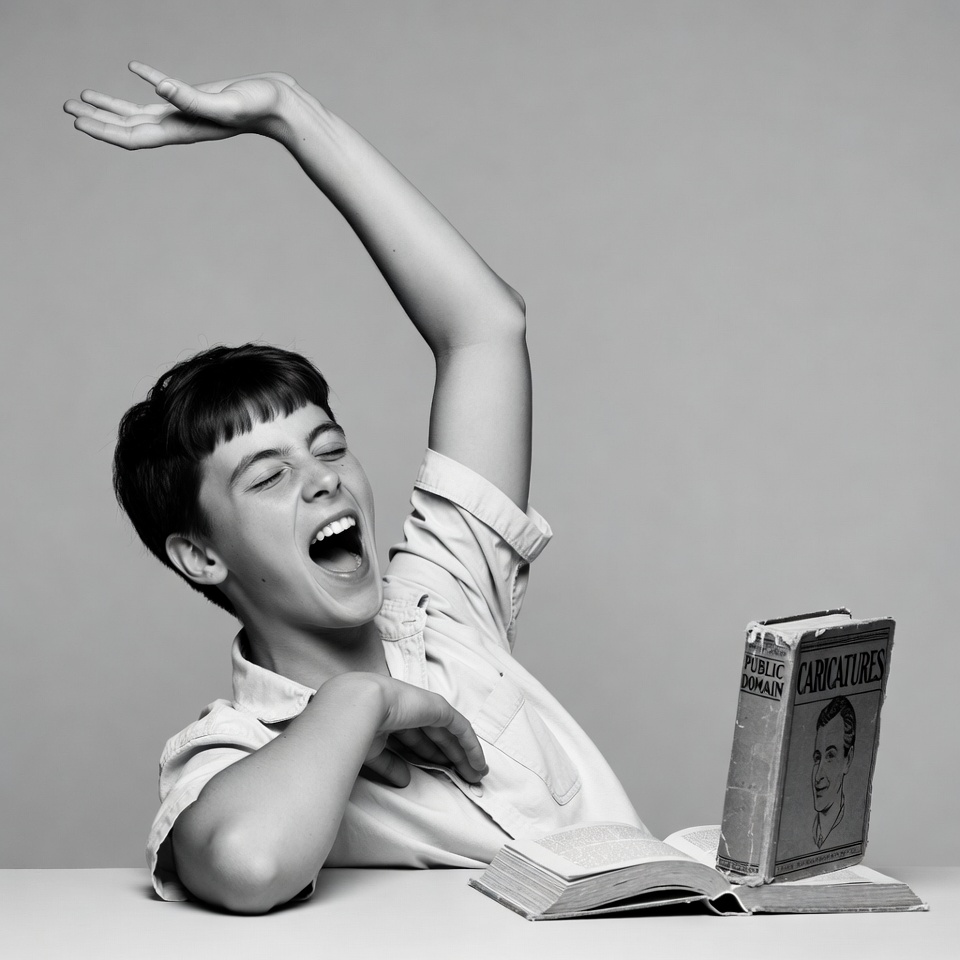 Boy laughing while reading book Boy laughing while reading book