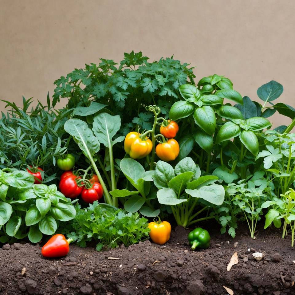 Fresh Herb Garden with Tomatoes and Peppers Fresh Herb Garden with Tomatoes and Peppers
