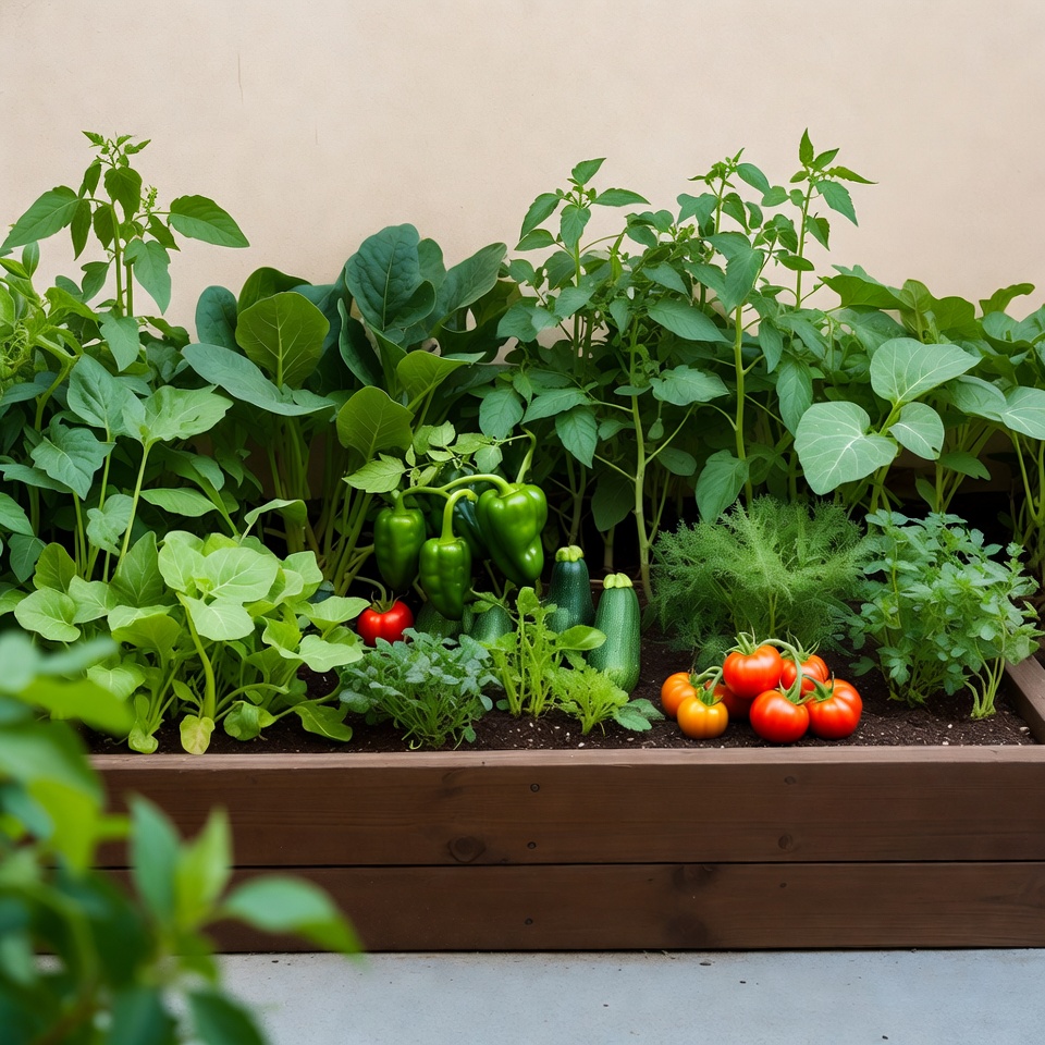Vegetable Garden in Wooden Raised Bed Vegetable Garden in Wooden Raised Bed