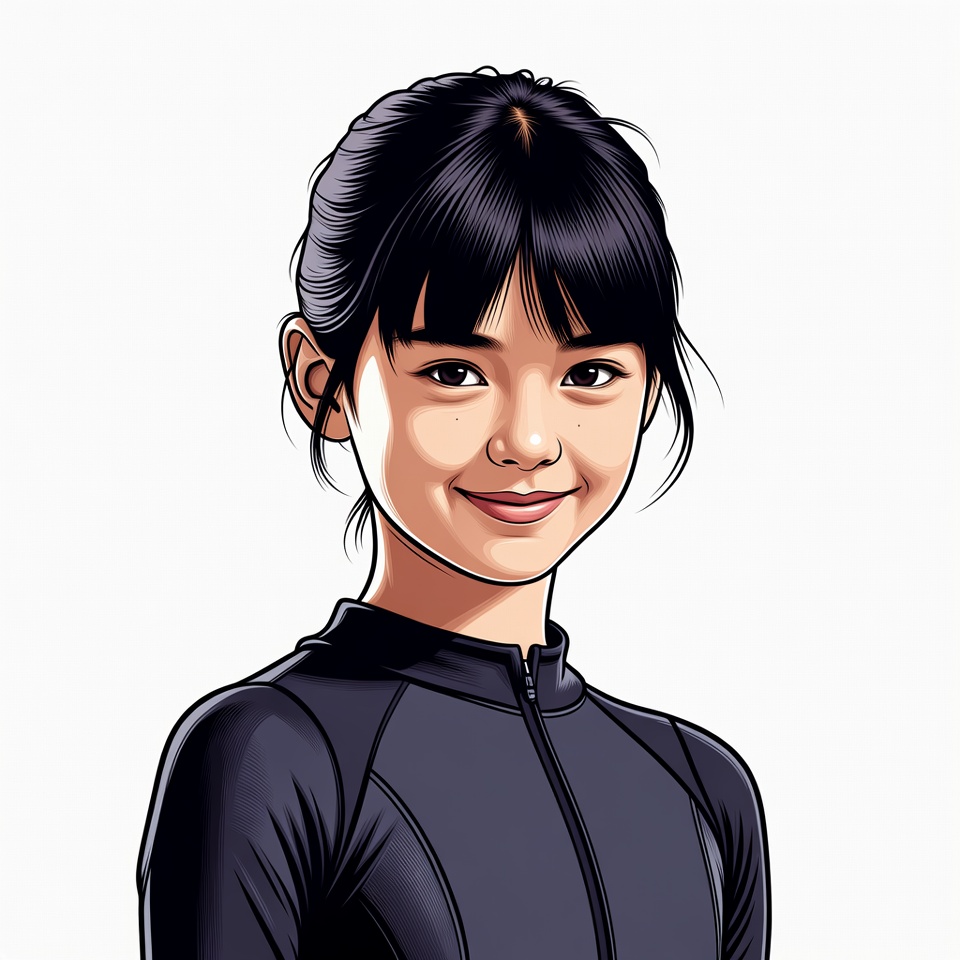 Asian girl smiling in black zip jacket Asian girl smiling in black zip jacket