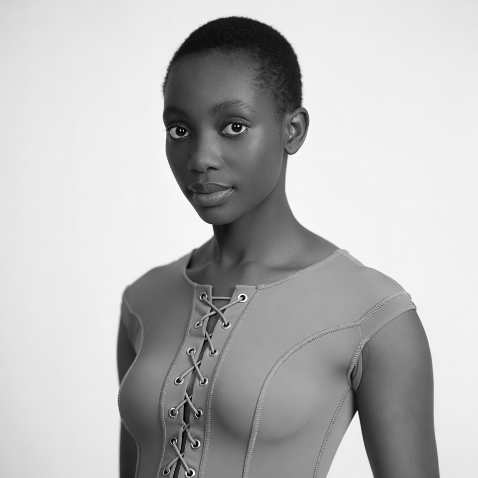 African woman in lace-up top African woman in lace-up top