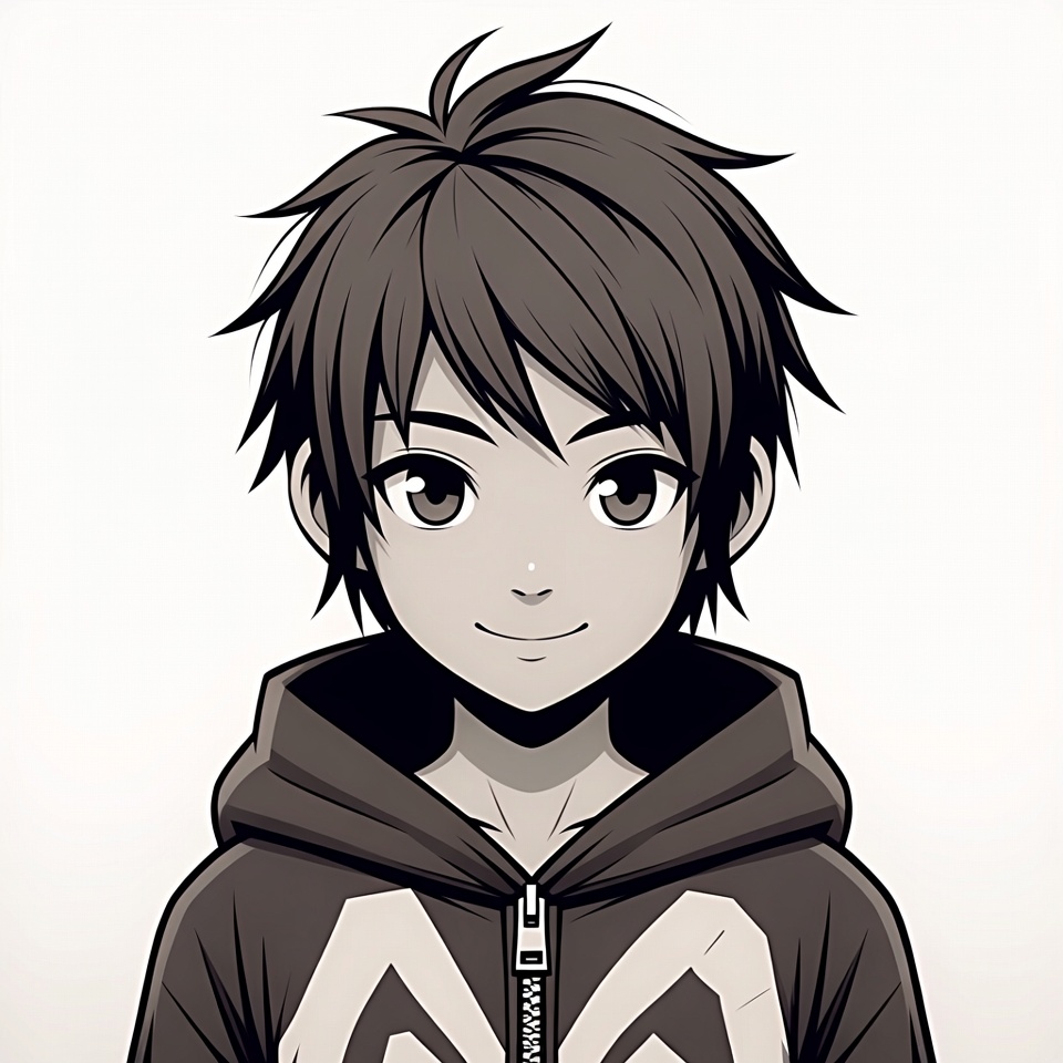Anime boy in hoodie smiling Anime boy in hoodie smiling