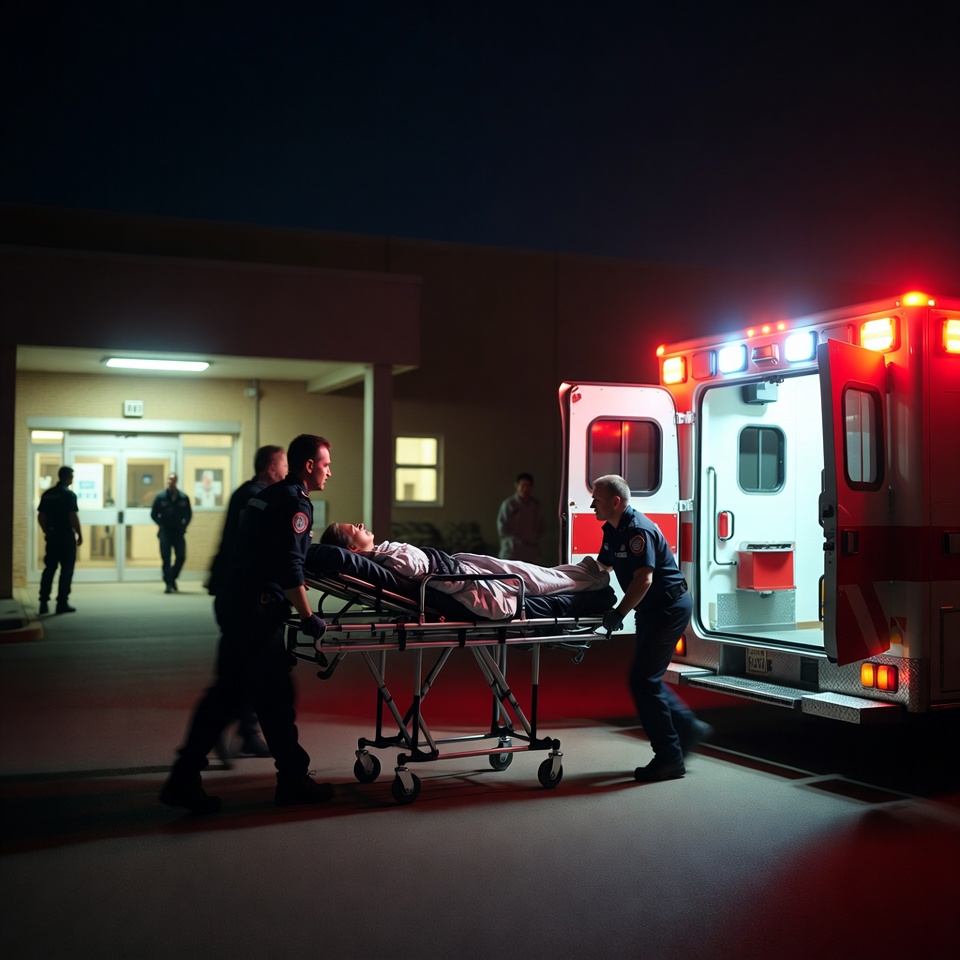 Paramedics Carrying Patient into Ambulance Paramedics Carrying Patient into Ambulance