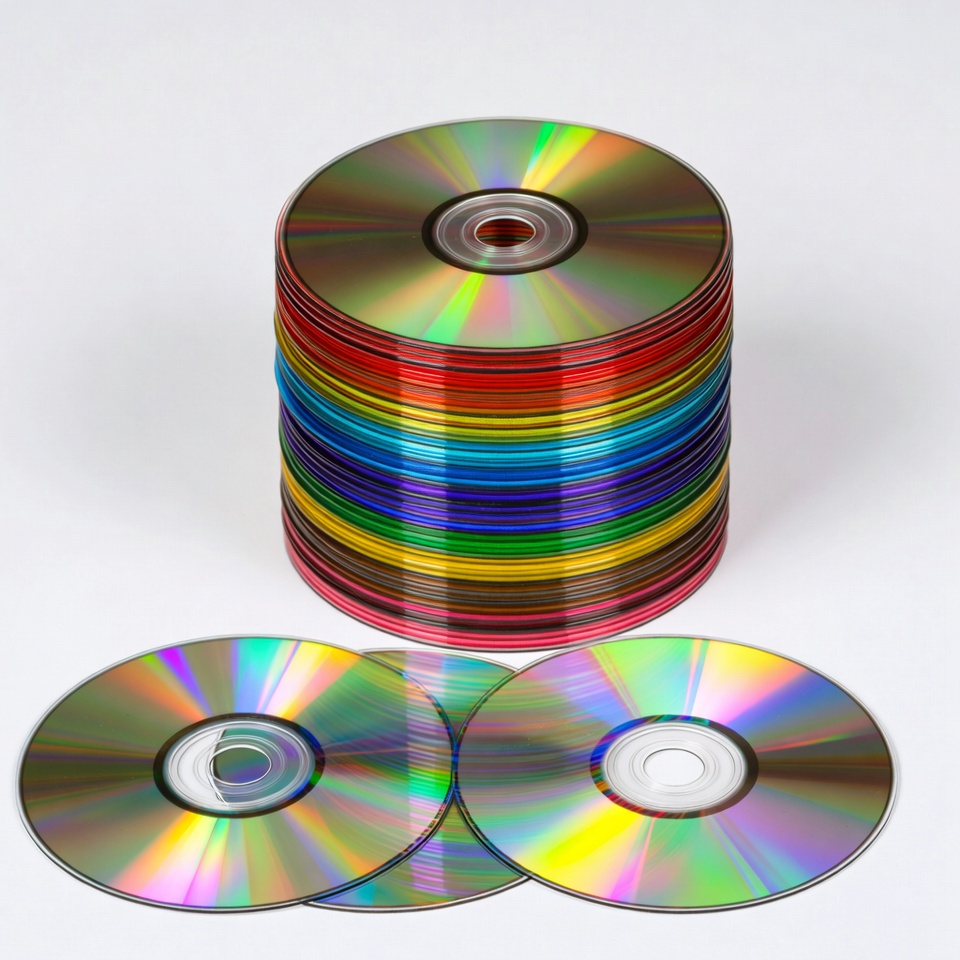 Stack of colorful CDs and loose discs Stack of colorful CDs and loose discs