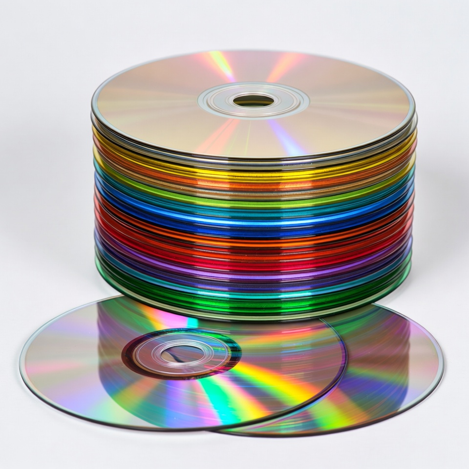 Stack of colorful CDs on white background Stack of colorful CDs on white background