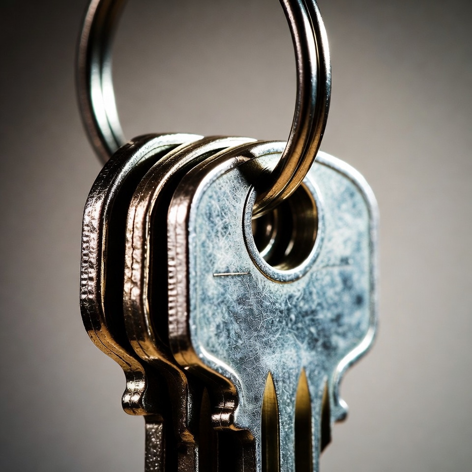 Metal keys on keyring Metal keys on keyring
