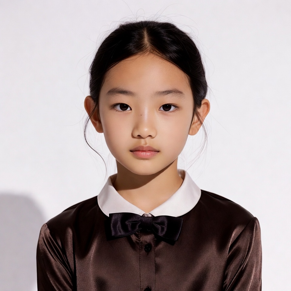 Asian girl in brown bowtie uniform Asian girl in brown bowtie uniform