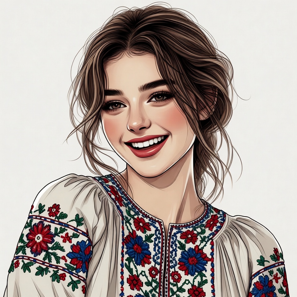 Smiling woman in embroidered blouse Smiling woman in embroidered blouse