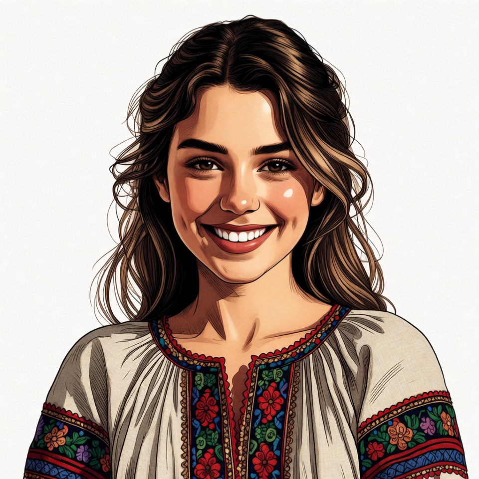 Smiling woman in embroidered blouse Smiling woman in embroidered blouse