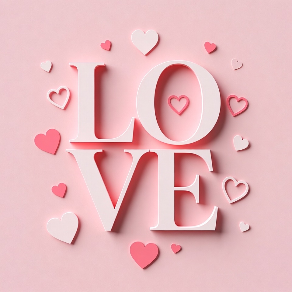3D Pink LOVE Text with Hearts 3D Pink LOVE Text with Hearts