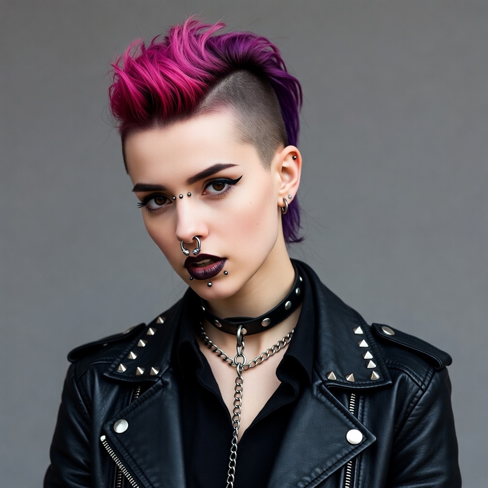 Woman with pink mohawk and piercings Woman with pink mohawk and piercings
