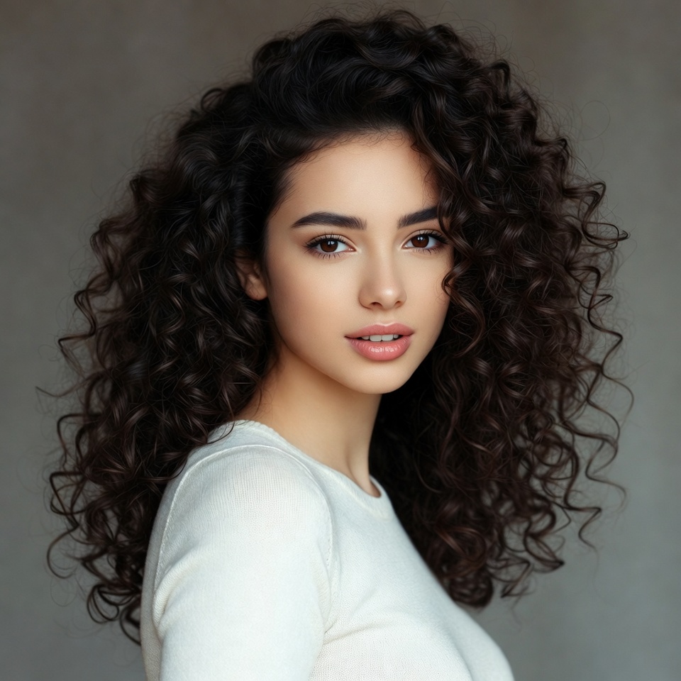 Woman with curly black hair Woman with curly black hair