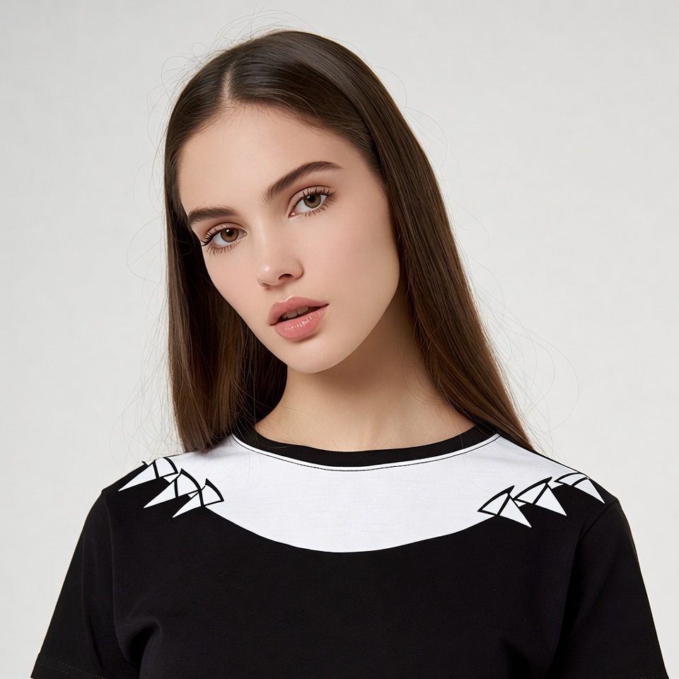 Woman in black collar t-shirt Woman in black collar t-shirt