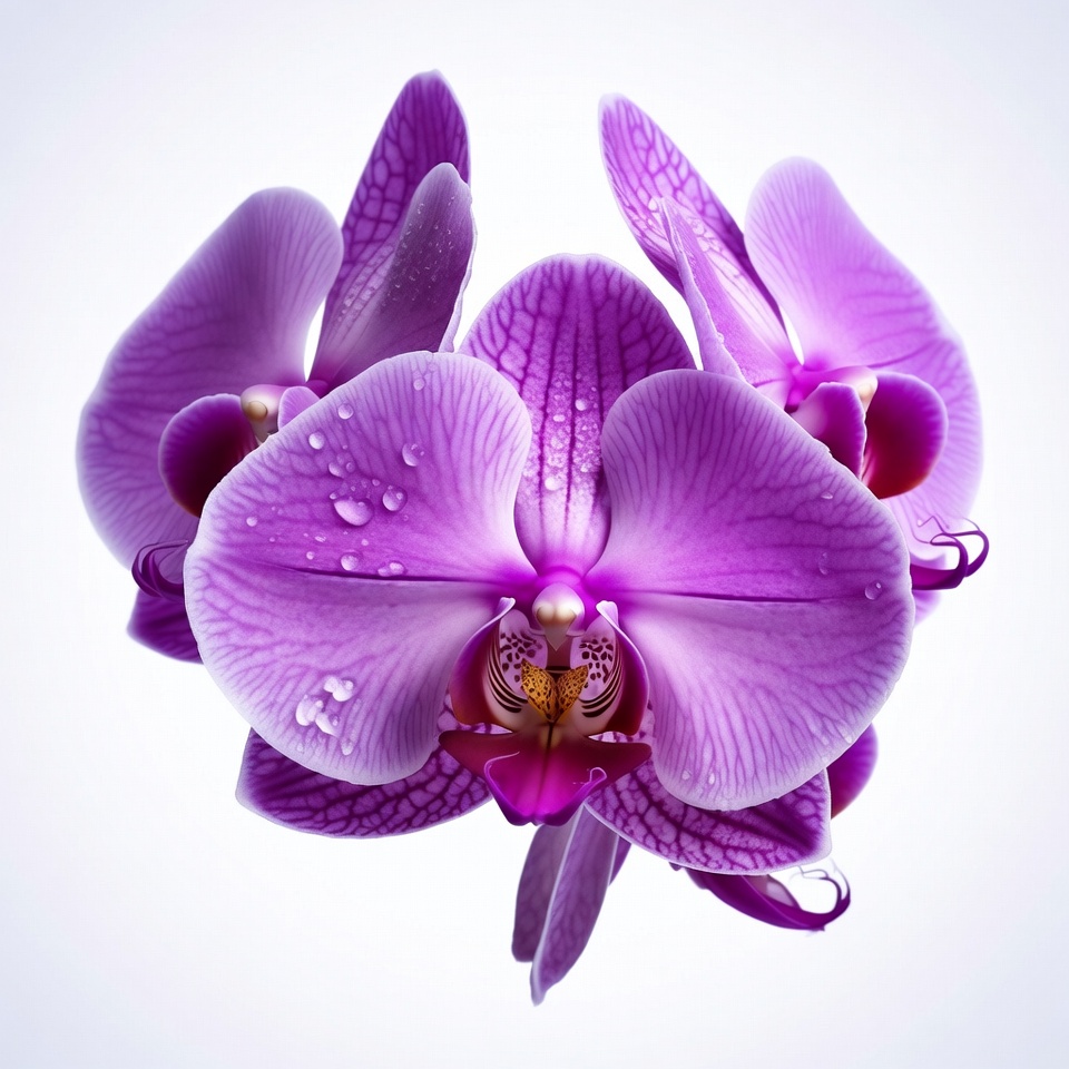 Purple Orchid Flowers with Water Droplets Purple Orchid Flowers with Water Droplets