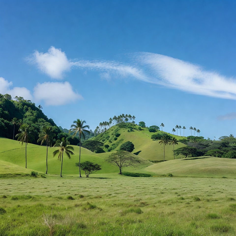 Tropical Green Hills with Palm Trees Tropical Green Hills with Palm Trees