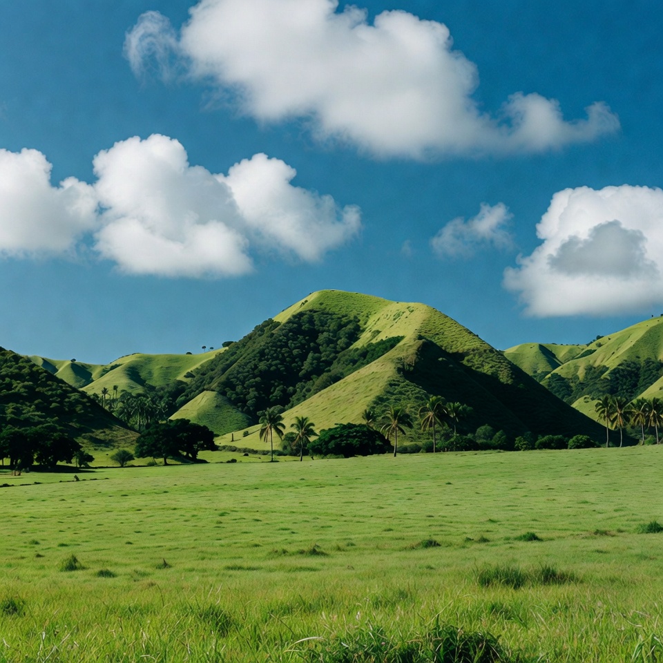 Green rolling hills with palm trees Green rolling hills with palm trees