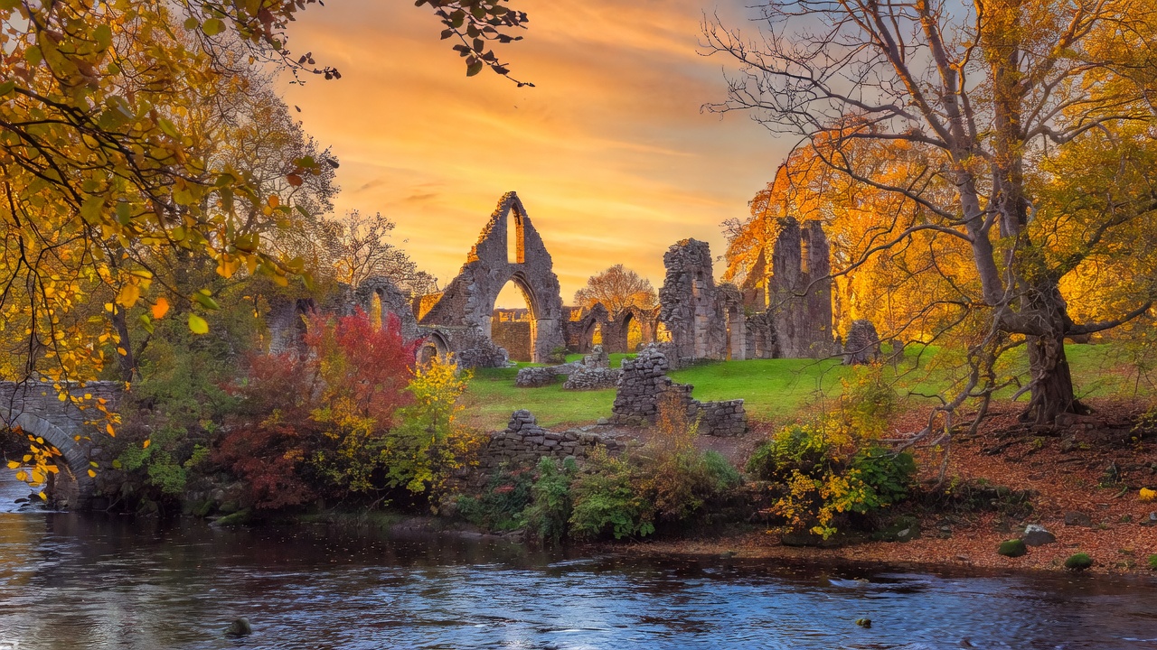 Autumn Ruins by River Sunset Autumn Ruins by River Sunset