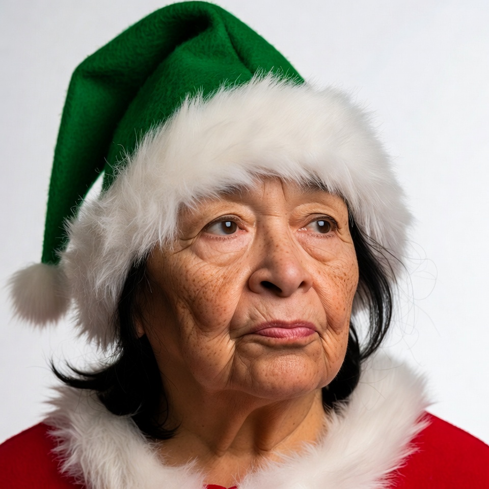 Elderly woman wearing Santa hat Elderly woman wearing Santa hat