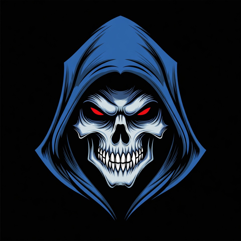Blue Hooded Skull with Red Eyes Blue Hooded Skull with Red Eyes