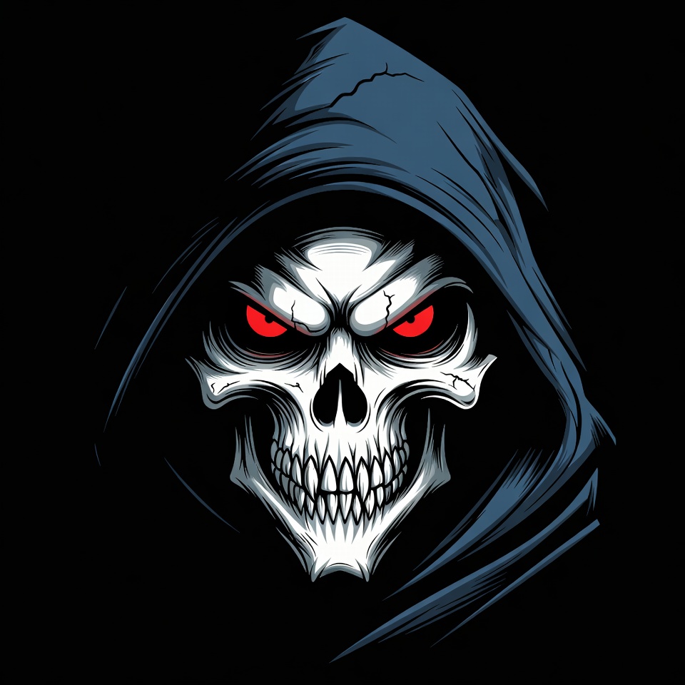 Skull in Blue Hood Illustration Skull in Blue Hood Illustration