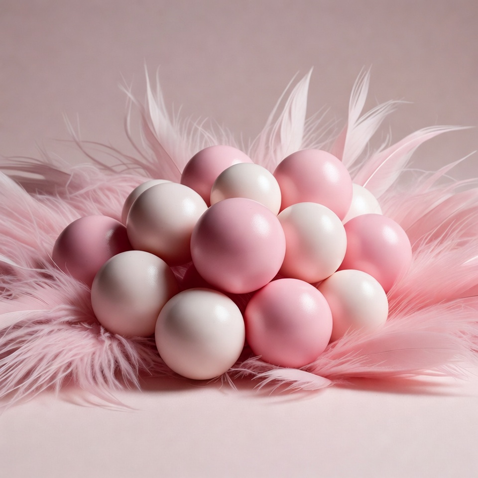 Pink and White Balls in Feathers Pink and White Balls in Feathers