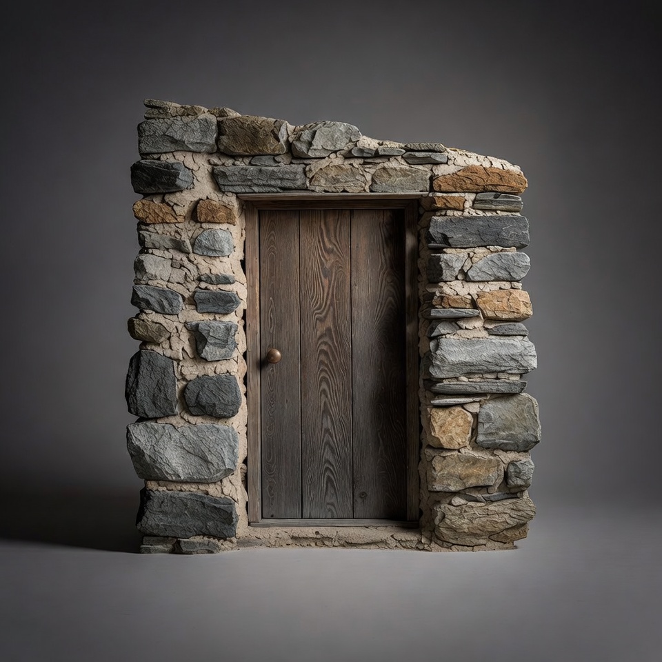 Stone Archway with Wooden Door Stone Archway with Wooden Door
