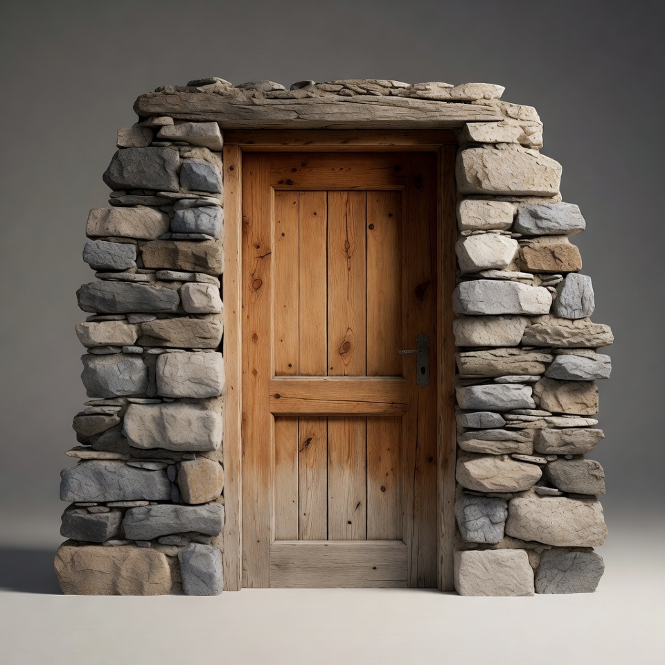 Stone Archway with Wooden Door Stone Archway with Wooden Door