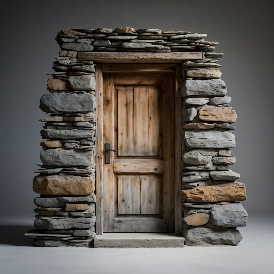 Stone Wall Wooden Door Stone Wall Wooden Door
