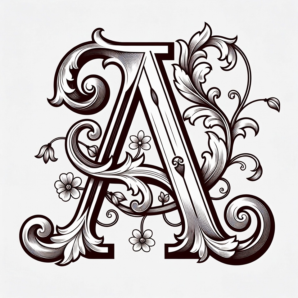 Ornate Letter A with Flowers Ornate Letter A with Flowers