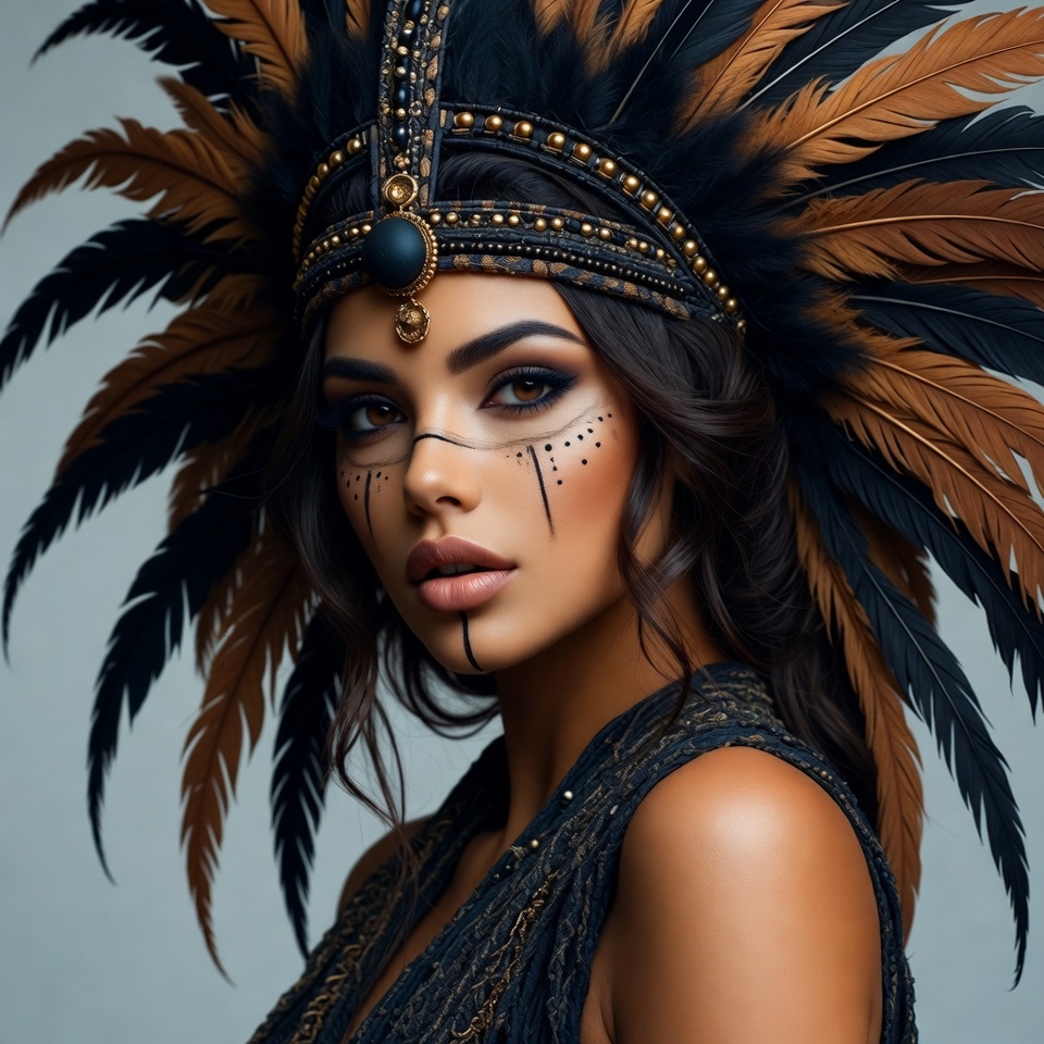 Woman in Native American headdress Woman in Native American headdress