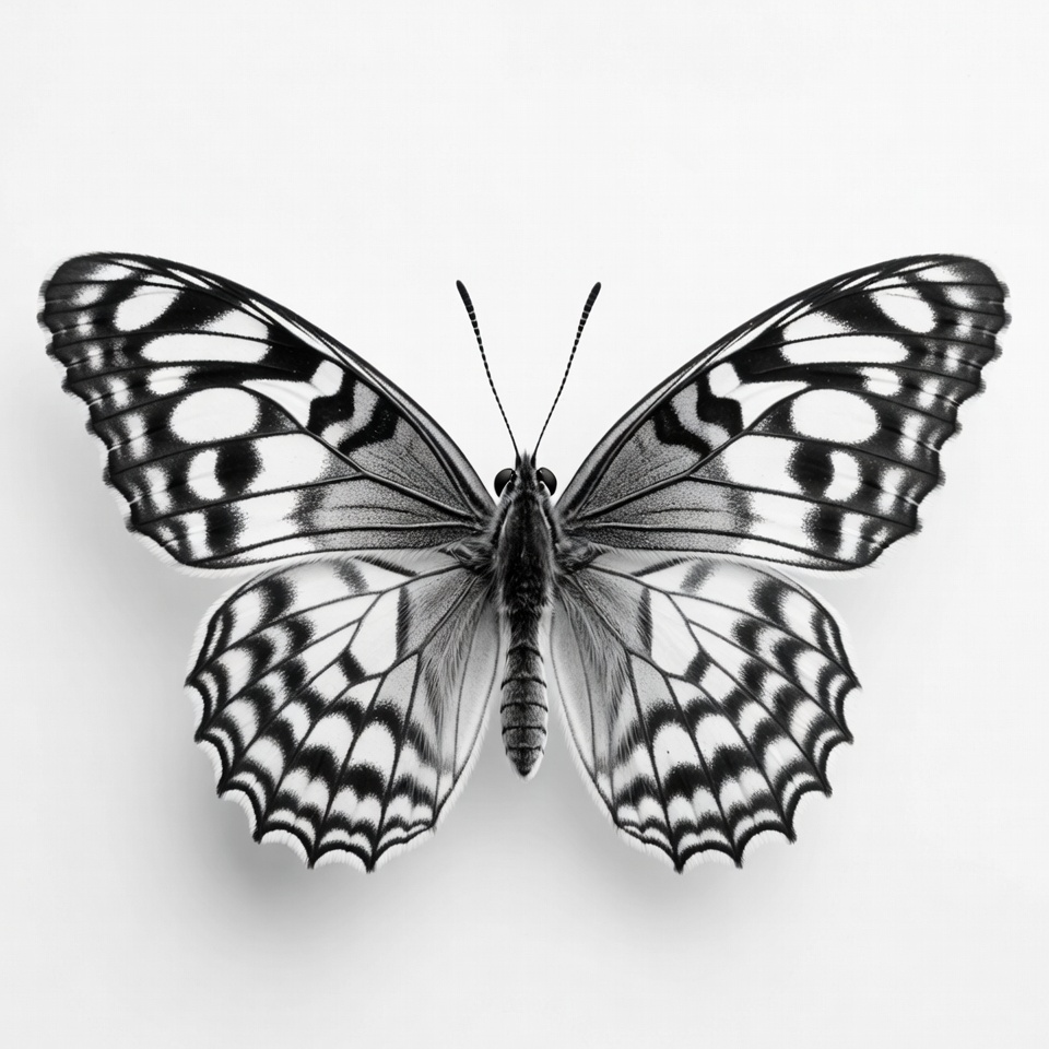 Black and white butterfly wings spread Black and white butterfly wings spread