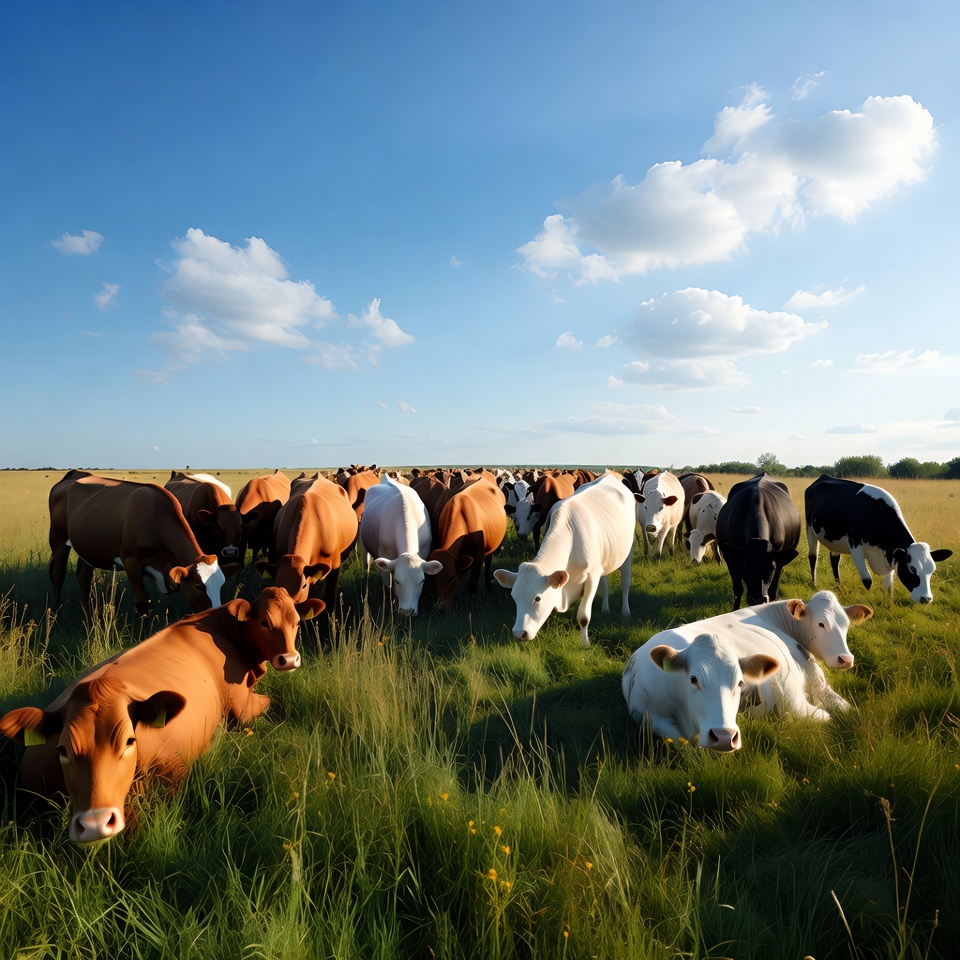 Herd of cows grazing in green field Herd of cows grazing in green field