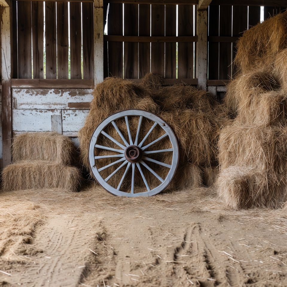 Wooden Wagon Wheel with Hay Bales Wooden Wagon Wheel with Hay Bales