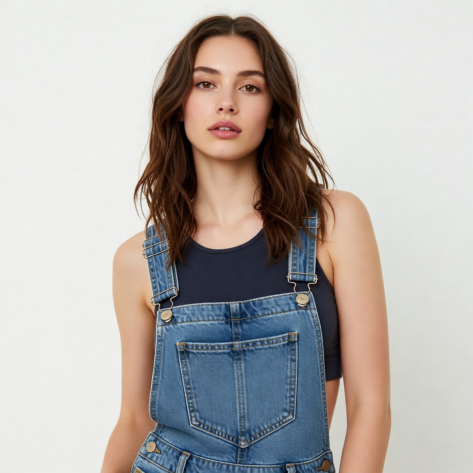 Woman in blue denim overalls Woman in blue denim overalls