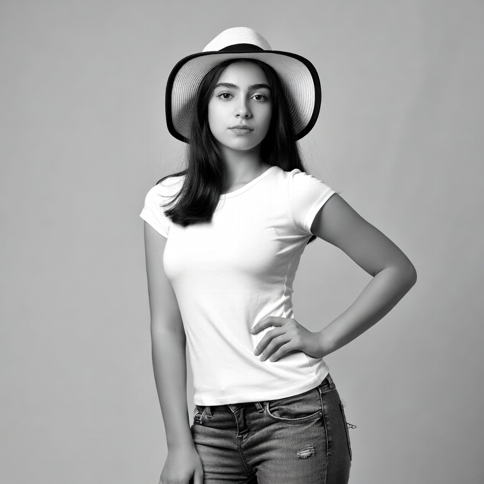 Woman wearing wide-brim hat Woman wearing wide-brim hat