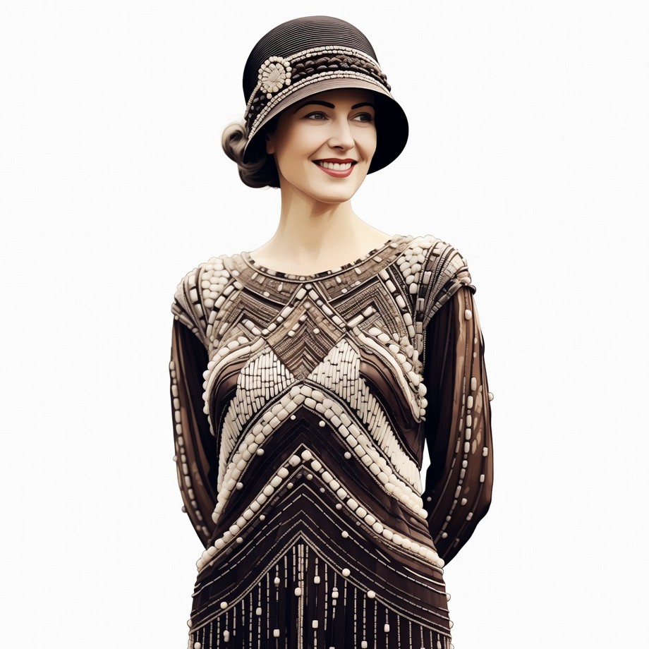 Woman in 1920s Flapper Dress and Cloche Hat Woman in 1920s Flapper Dress and Cloche Hat