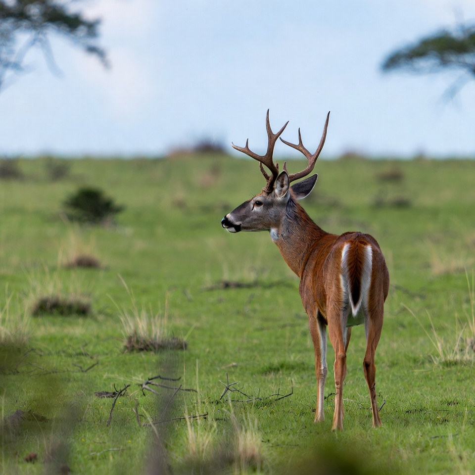 White-tailed deer standing in grassland White-tailed deer standing in grassland