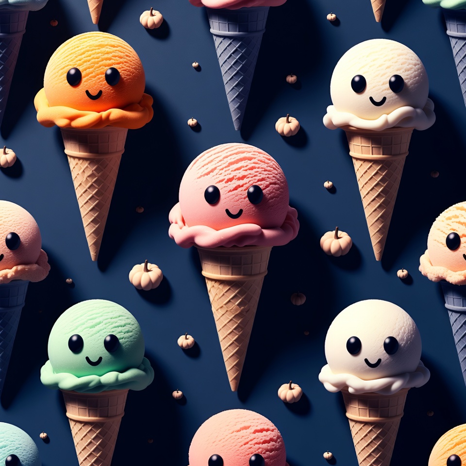Cute colorful ice cream cones with pumpkins Cute colorful ice cream cones with pumpkins