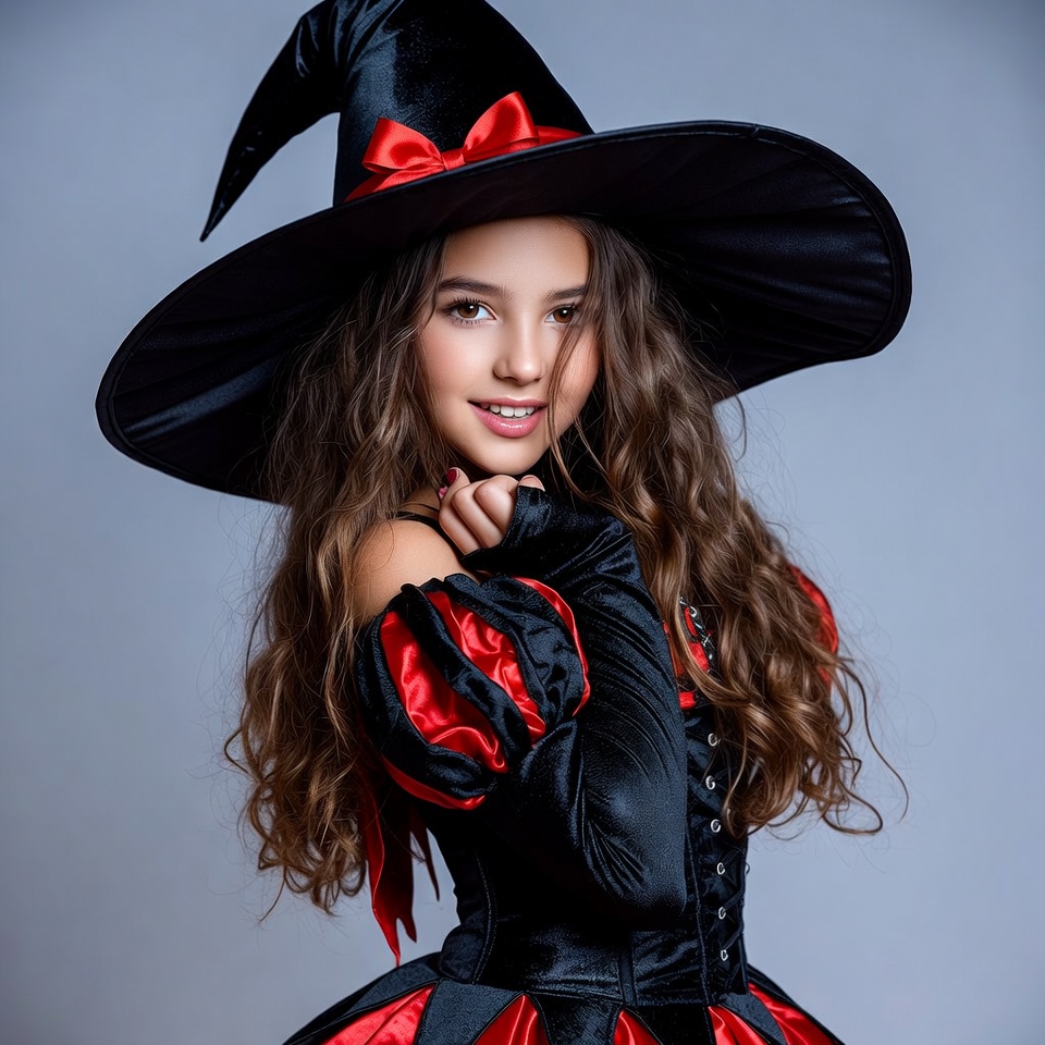Girl in black witch hat costume Girl in black witch hat costume