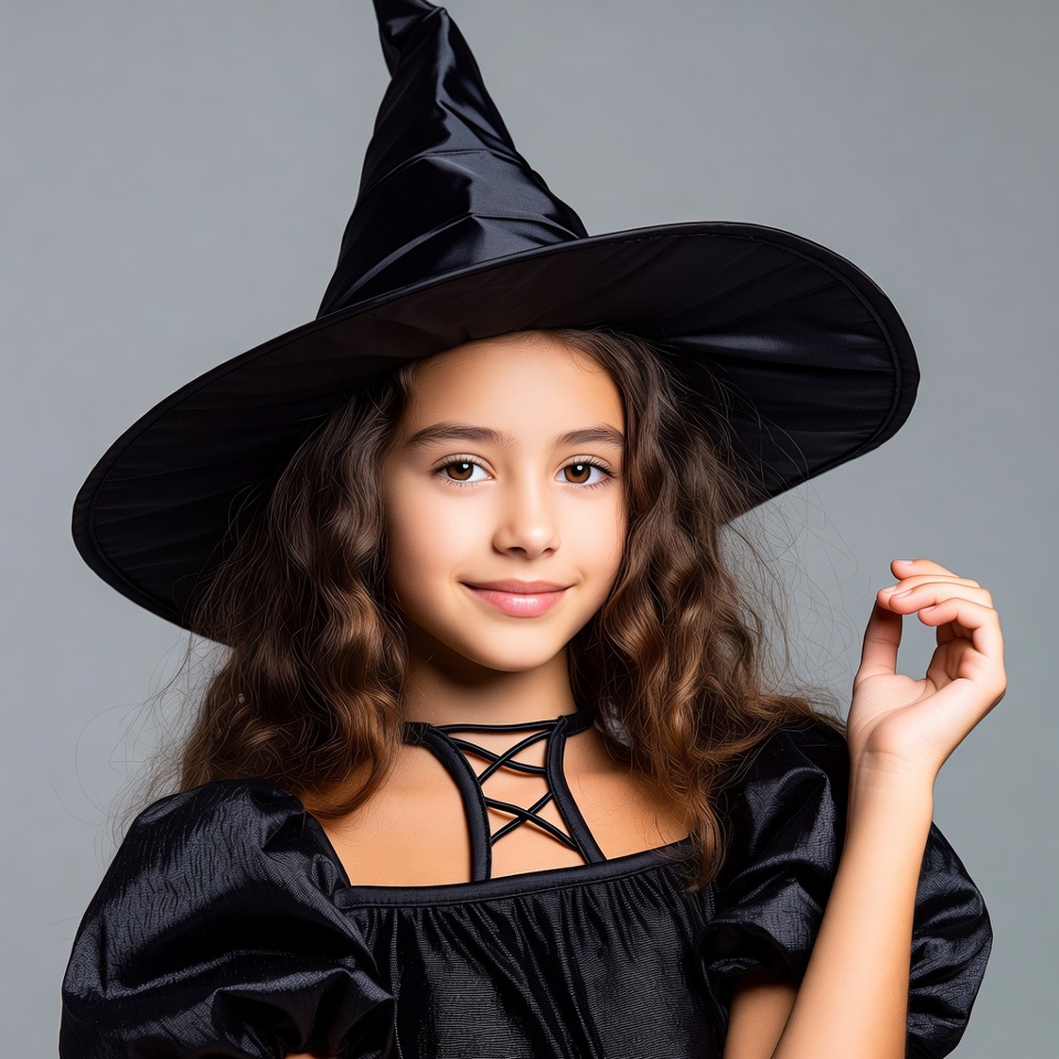 Girl in witch costume with hat Girl in witch costume with hat