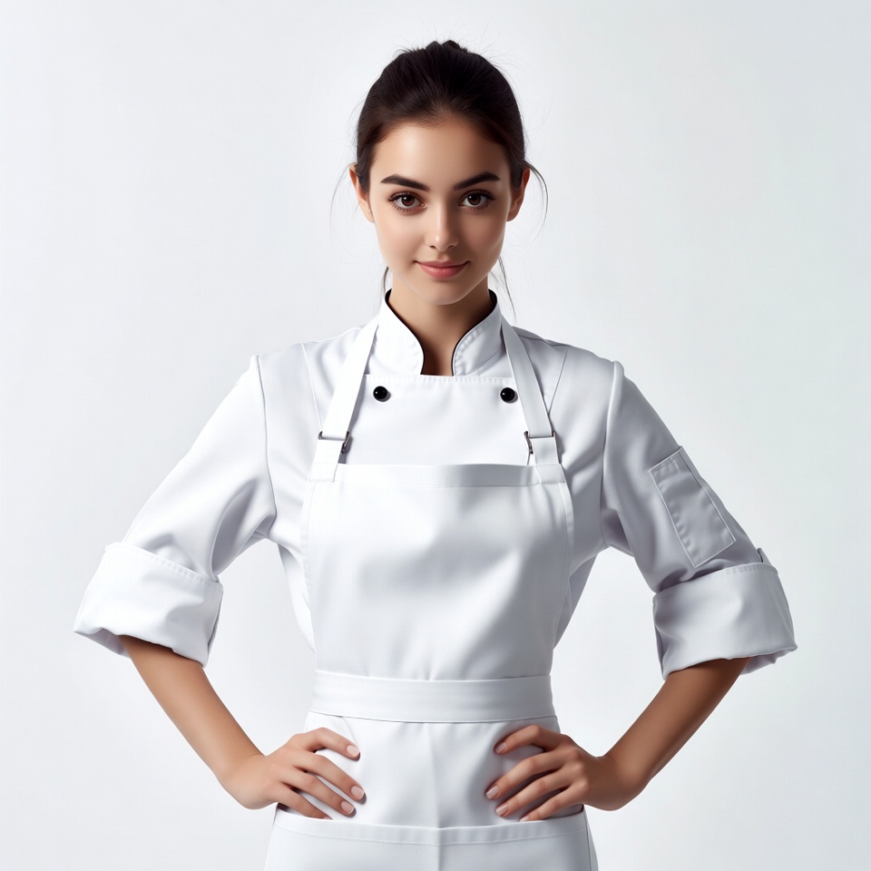 Woman in white chef uniform Woman in white chef uniform