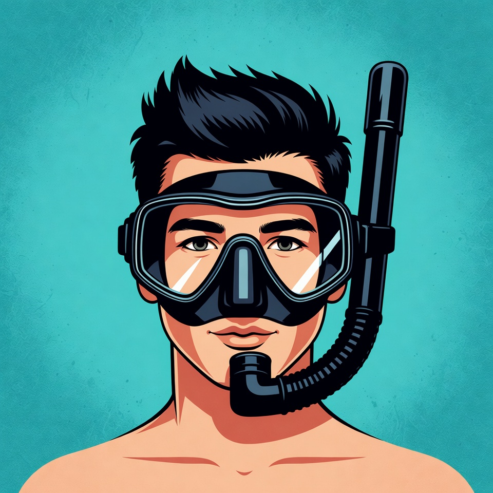 Man wearing snorkel mask Man wearing snorkel mask