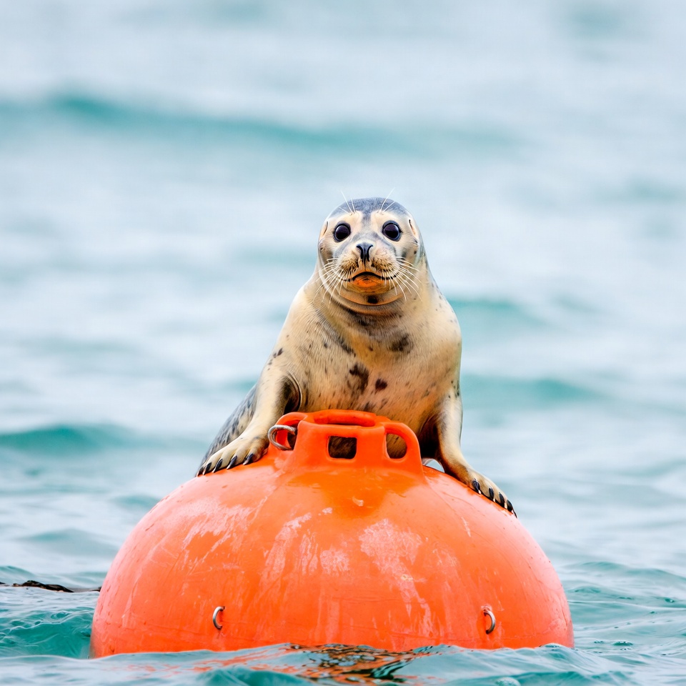 Baby Seal on Orange Buoy Baby Seal on Orange Buoy