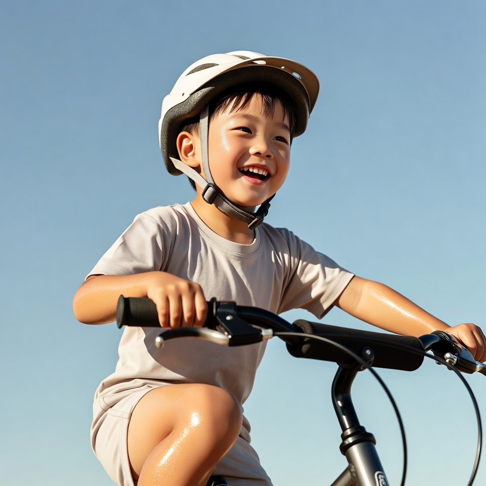 Asian boy riding bicycle with helmet Asian boy riding bicycle with helmet