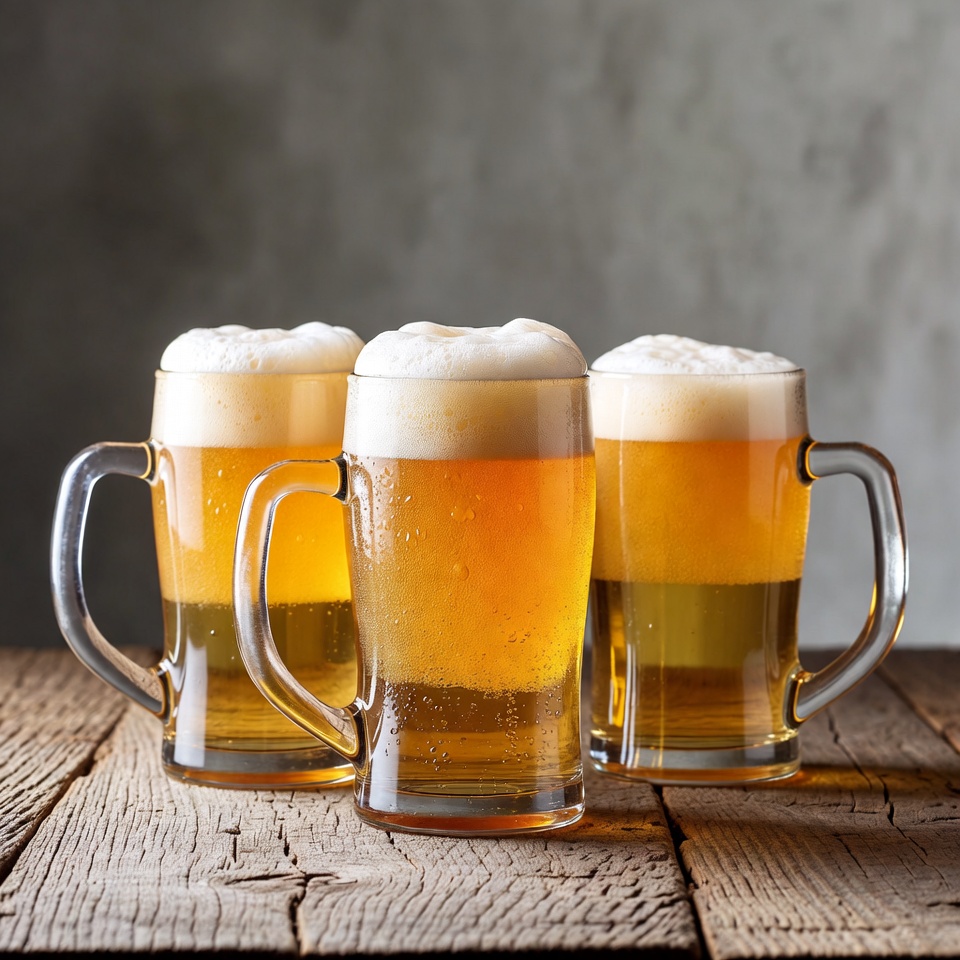 Three Beer Mugs with Foam Three Beer Mugs with Foam