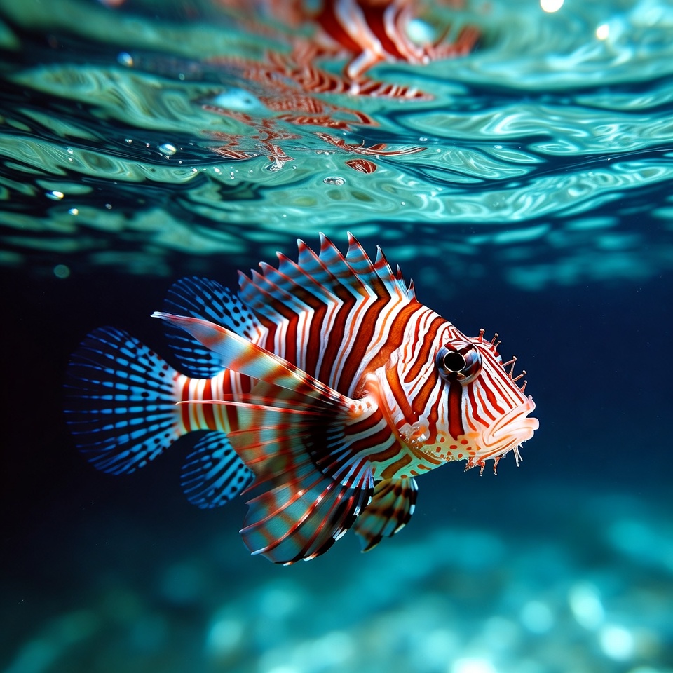Colorful Lionfish Swimming Underwater Colorful Lionfish Swimming Underwater
