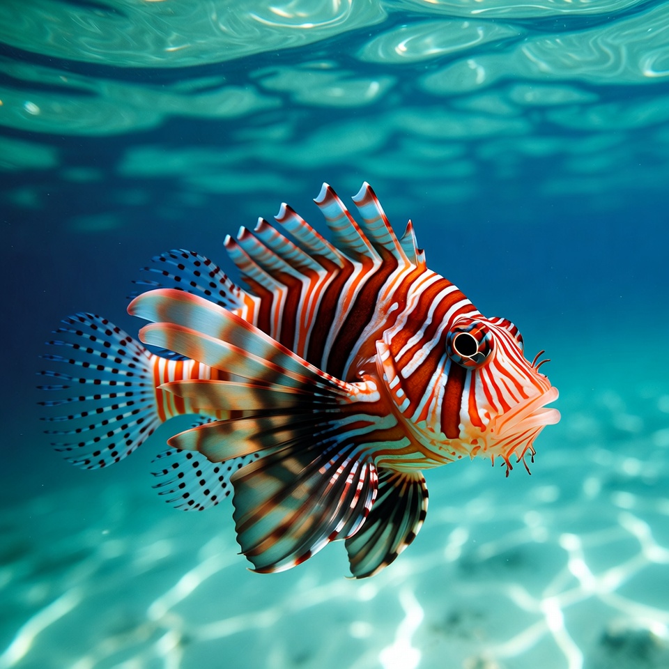 Lionfish Swimming Underwater Lionfish Swimming Underwater